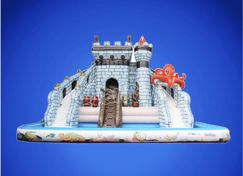 fortress themed castle water slide