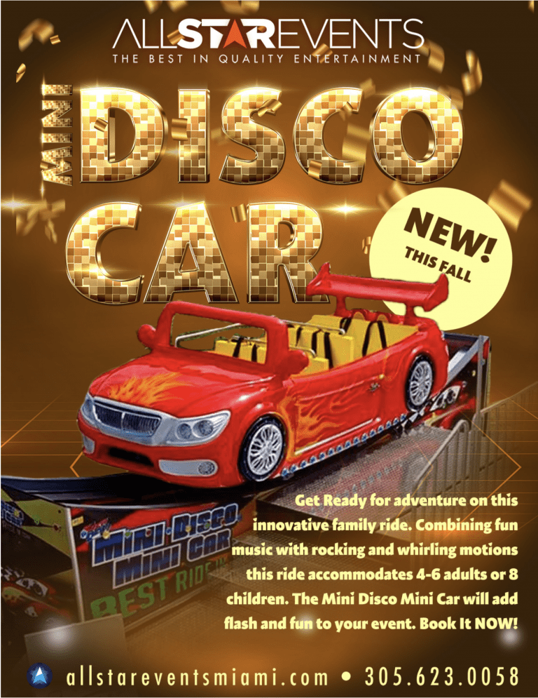 disco car mechanical ride rentals in miami