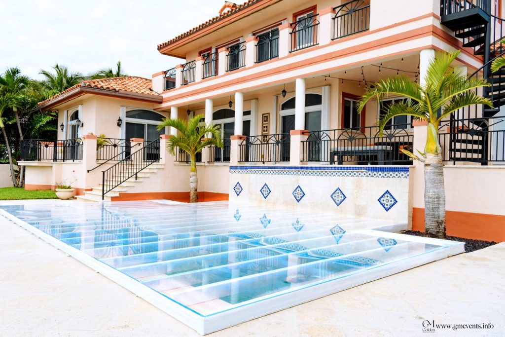 clear glass pool cover dance floor