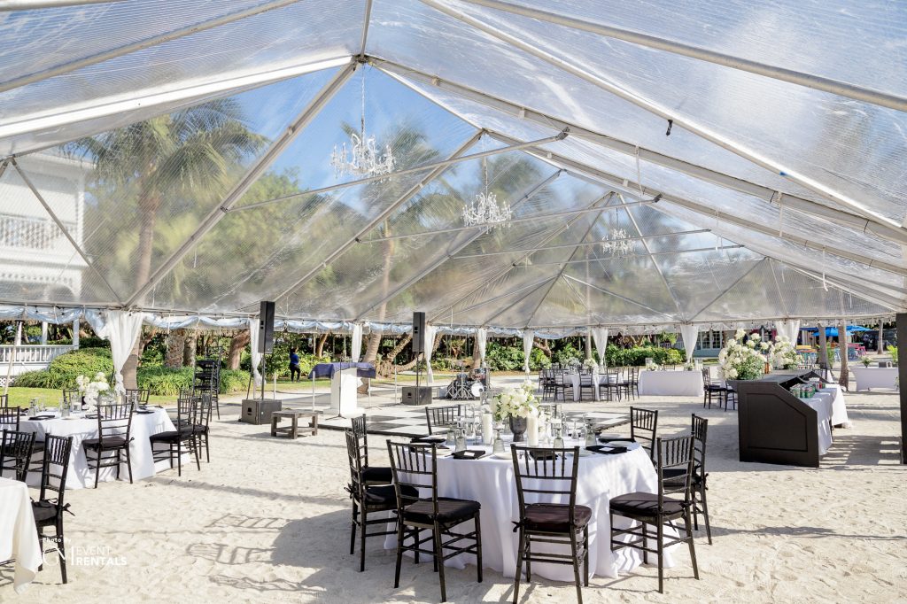 Inside clear tent rental for wedding