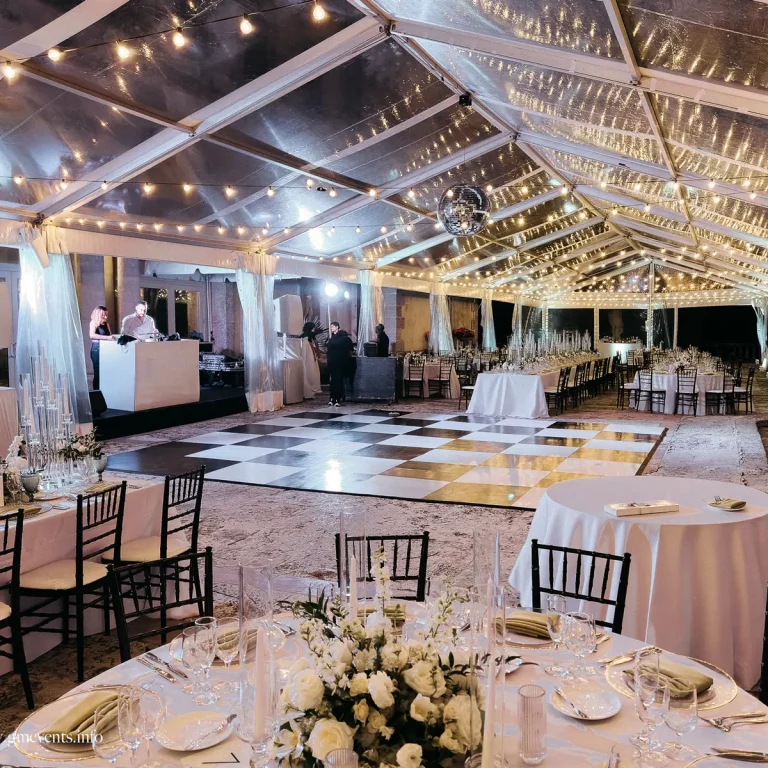 checkered black and white dance floor rental