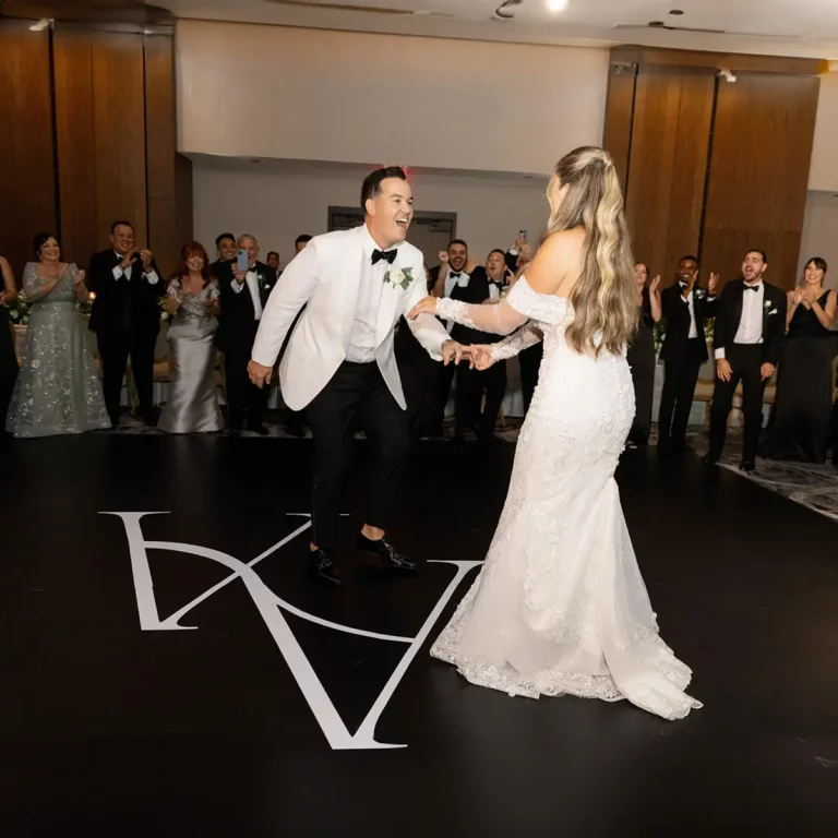 black vinyl dance floor wrap for weddings