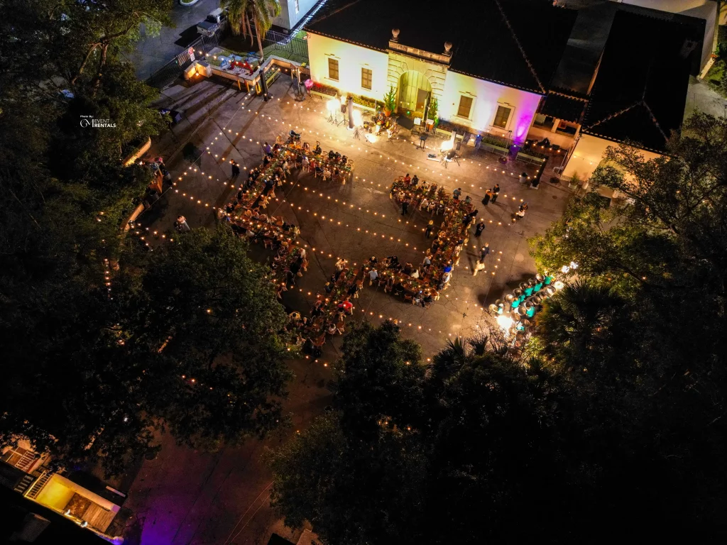 bistro lighting outdoor setup Vizcaya Museum Garden Miami Florida